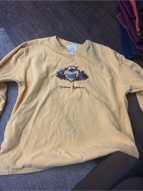 Northern Reflections Mustard Yellow Embroidered Floral Pullover
